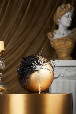 BABEYOND Headpieces & Fascinators|Rhinestone Beaded Feather Headband Black/Silver