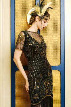 BABEYOND Headpieces & Fascinators|Rhinestone Chain Feather Headband Black/Gold