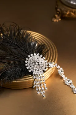 BABEYOND Headpieces & Fascinators|Rhinestone Chain Feather Headpiece