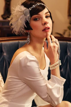BABEYOND Headpieces & Fascinators|Rhinestone Chain Feather Headpiece