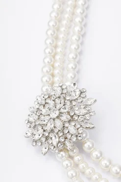 BABEYOND Jewelry|Rhinestone Floral Multi-Layer Pearl Necklace Set Cream
