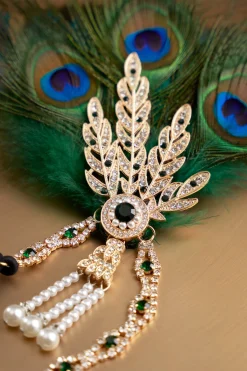 BABEYOND Headpieces & Fascinators|Rhinestone Leaf Feather Headpiece