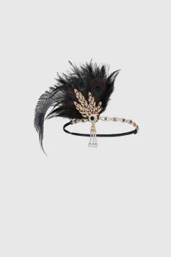 BABEYOND Headpieces & Fascinators|Rhinestone Leaf Feather Headpiece