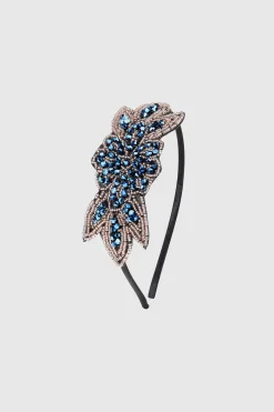 BABEYOND Headpieces & Fascinators|Rhinestone Leaf Velvet Headband Blue