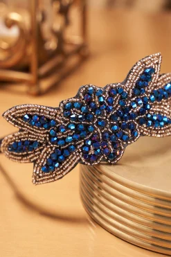 BABEYOND Headpieces & Fascinators|Rhinestone Leaf Velvet Headband Blue