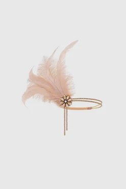 BABEYOND Headpieces & Fascinators|Rhinestone Studded Feather Headband Champagne