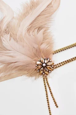 BABEYOND Headpieces & Fascinators|Rhinestone Studded Feather Headband Champagne