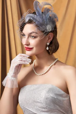 BABEYOND Headpieces & Fascinators|Rhinestone Studded Feather Veil Fascinator