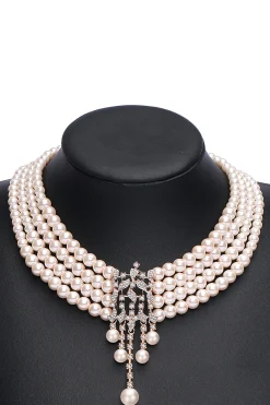 BABEYOND Jewelry|Rhinestone Studded Multi-Layer Pearl Necklace
