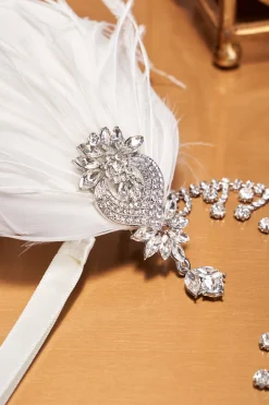 BABEYOND Headpieces & Fascinators|Rhinestone Studded Ostrich Feather Headband