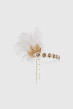 BABEYOND Headpieces & Fascinators|Roaring 20S Leaf Feather Headband White