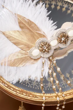 BABEYOND Headpieces & Fascinators|Roaring 20S Leaf Feather Headband White