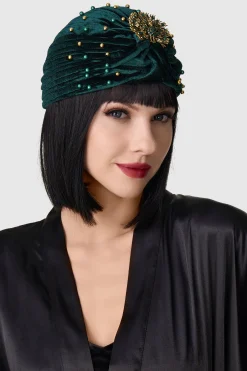 BABEYOND Headpieces & Fascinators|1920S Beaded Peacock Turban Hat Dark Green