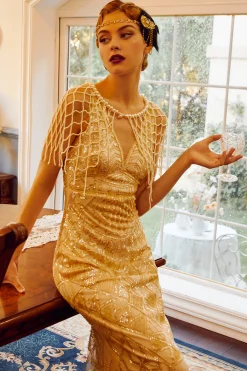 BABEYOND Shawls & Scarves|1920S Beaded Pearl Evening Shawl Cream