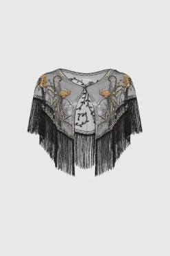 BABEYOND Shawls & Scarves|1920S Beaded Sequin Floral Shawl Black/Gold