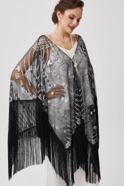 BABEYOND Shawls & Scarves|1920S Knee Length Fringed Shawl