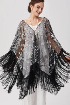 BABEYOND Shawls & Scarves|1920S Knee Length Fringed Shawl