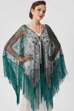 BABEYOND Shawls & Scarves|1920S Knee Length Fringed Shawl