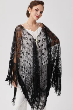 BABEYOND Shawls & Scarves|1920S Knee Length Fringed Shawl