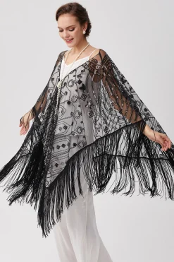 BABEYOND Shawls & Scarves|1920S Knee Length Fringed Shawl