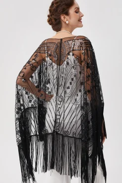 BABEYOND Shawls & Scarves|1920S Knee Length Fringed Shawl