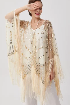 BABEYOND Shawls & Scarves|1920S Knee Length Fringed Shawl