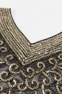 BABEYOND Shawls & Scarves|1920S Long Fringed Beaded Shawl Black/Gold