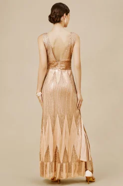 BABEYOND Dresses|Scoop Neck Sheer Side Slit Sequin Dress Champagne