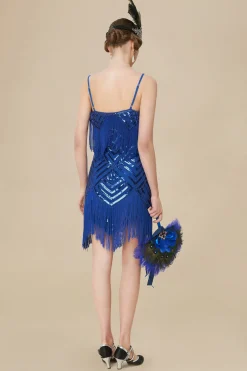 BABEYOND Dresses|Sequin Beaded V-Neck Mini Dress Dark Blue