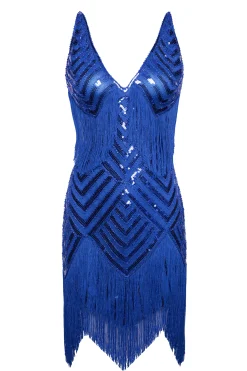 BABEYOND Dresses|Sequin Beaded V-Neck Mini Dress Dark Blue