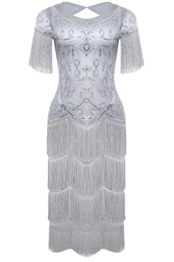 BABEYOND Dresses|Sheer Sleeves Tiered Fringe Sequin Dress