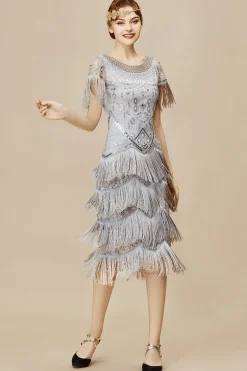 BABEYOND Dresses|Sheer Sleeves Tiered Fringe Sequin Dress
