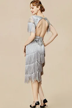 BABEYOND Dresses|Sheer Sleeves Tiered Fringe Sequin Dress