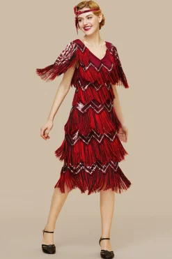 BABEYOND Dresses|Shimmering Tie Fringe Sequin Dress Red