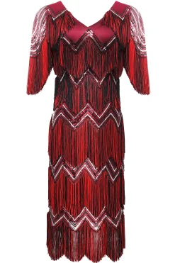 BABEYOND Dresses|Shimmering Tie Fringe Sequin Dress Red