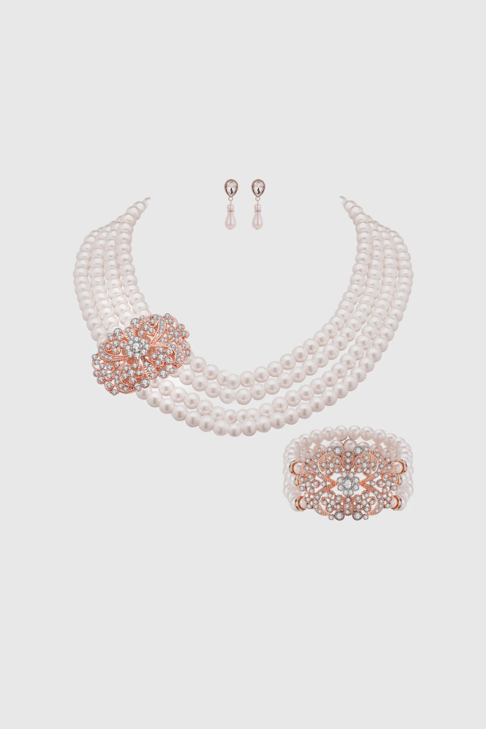 BABEYOND Jewelry|Shiny Elegant Pearl Necklace Set Rose Gold