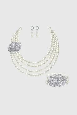 BABEYOND Jewelry|Shiny Layered Pearl Rhinestone Necklace Set