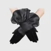 BABEYOND Evening Gloves|Short Ruffle Satin Lace Gloves Black