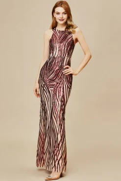 BABEYOND Dresses|Sleeveless Round Neck Sequin Maxi Dress Dark Red