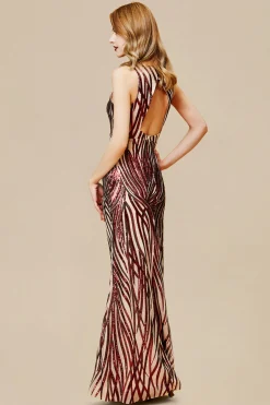 BABEYOND Dresses|Sleeveless Round Neck Sequin Maxi Dress Dark Red