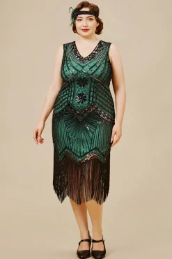 BABEYOND Dresses|Sleeveless V-Neck Cocktail Party Plus Dress Dark Green