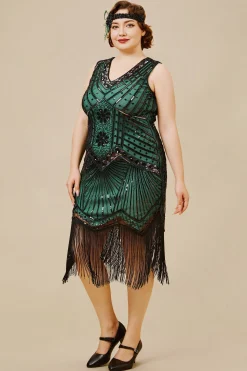 BABEYOND Dresses|Sleeveless V-Neck Cocktail Party Plus Dress Dark Green