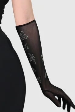 BABEYOND Evening Gloves|Studded Rhinestone Butterfly Stretchy Gloves Black/Silver