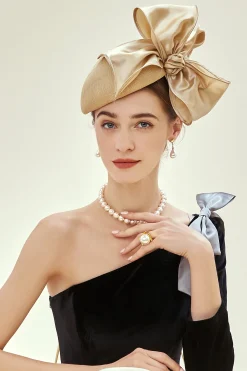 BABEYOND Headpieces & Fascinators|Stylish Bow Knot Pillbox Fascinator Champagne