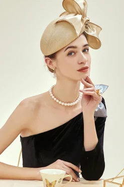 BABEYOND Headpieces & Fascinators|Stylish Bow Knot Pillbox Fascinator Champagne