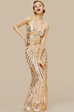 BABEYOND Dresses|Suspender Mermaid Sequin Maxi Dress Gold
