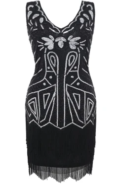 BABEYOND Dresses|Tiered Tassel Flapper Gatsby Plus Dress Black/Silver