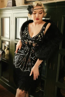 BABEYOND Dresses|Tiered Tassel Flapper Gatsby Plus Dress Black/Silver