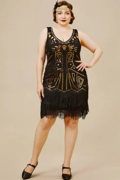 BABEYOND Dresses|Tiered Tassel Vintage Flapper Plus Dress Black/Gold