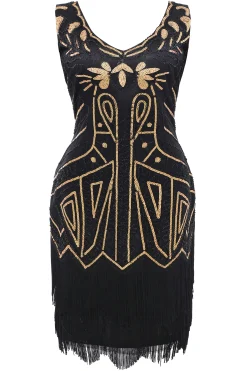 BABEYOND Dresses|Tiered Tassel Vintage Flapper Plus Dress Black/Gold